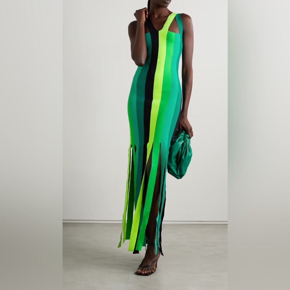 Green and Black Striped Maxi Dress